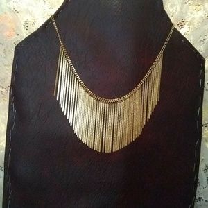 Goldtone Fashion statement Bar/fringe Bib necklace